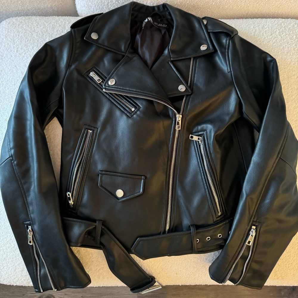 Faux leather moto jacket